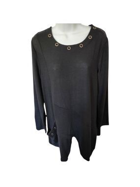 DOMANI Cotton Blend 3/4 Sleeve Crew Neck Black Tunic Top Size XL NWT